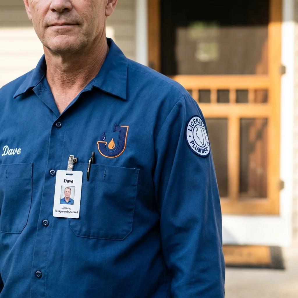 Licensed plumber showing ID badge in Mount Horeb, WI