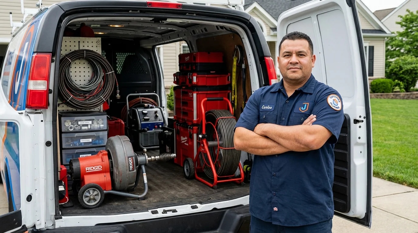 Professional drain cleaning equipment and Johns Plumbing LLC plumber in Mount Horeb