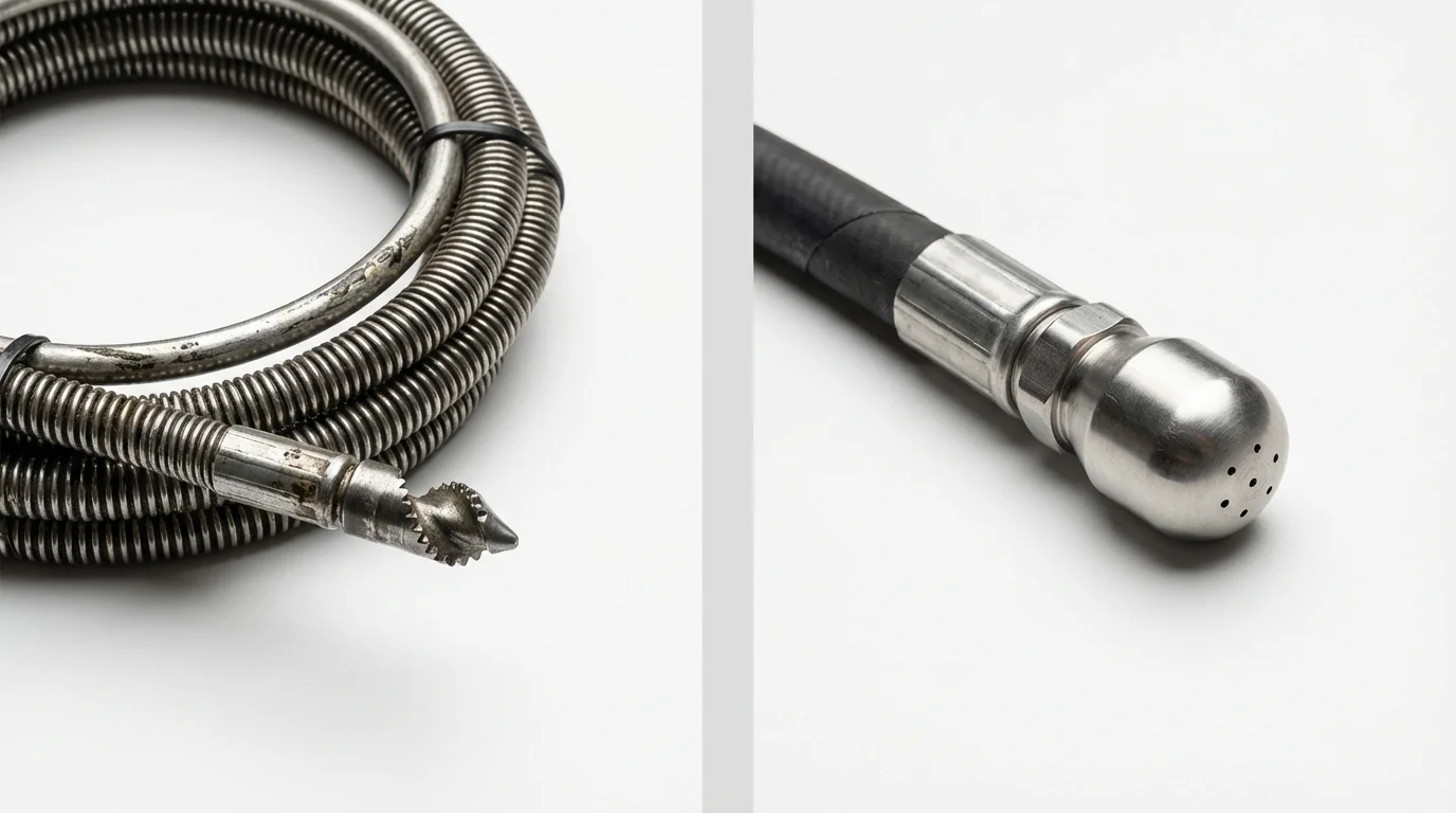 Drain snake cable and hydro jetting nozzle used for drain cleaning in Mount Horeb, WI