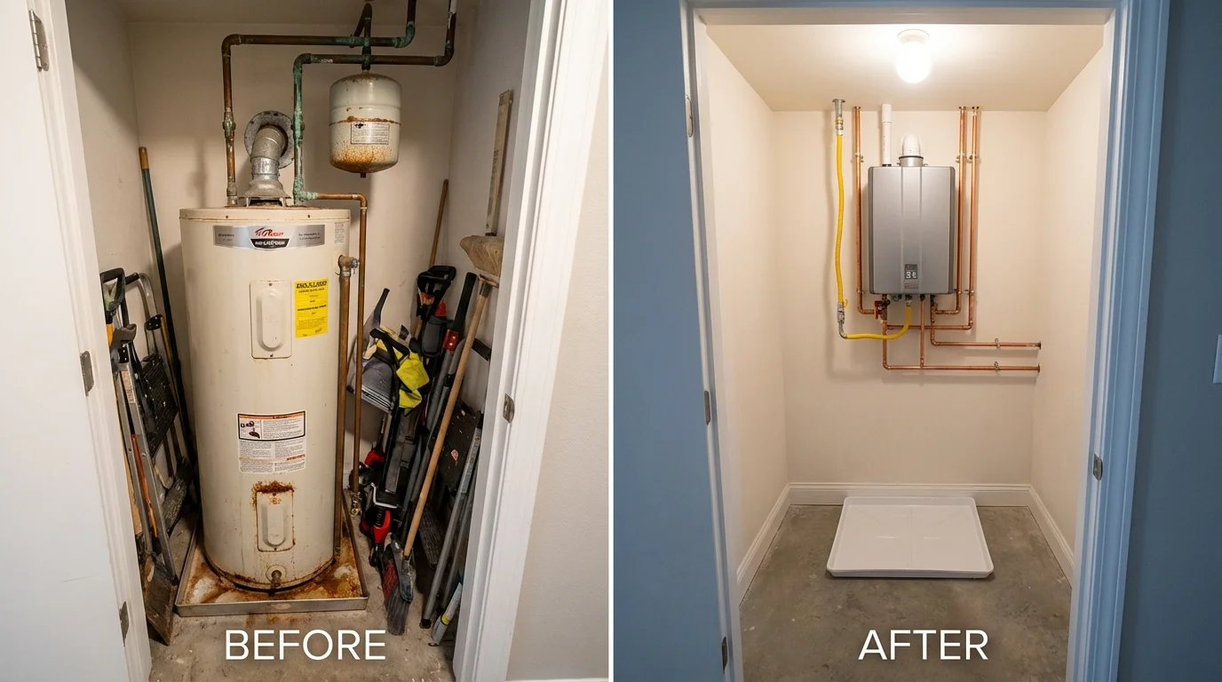 Tank water heater versus wall-mounted tankless unit comparison for Mount Horeb, WI homeowners