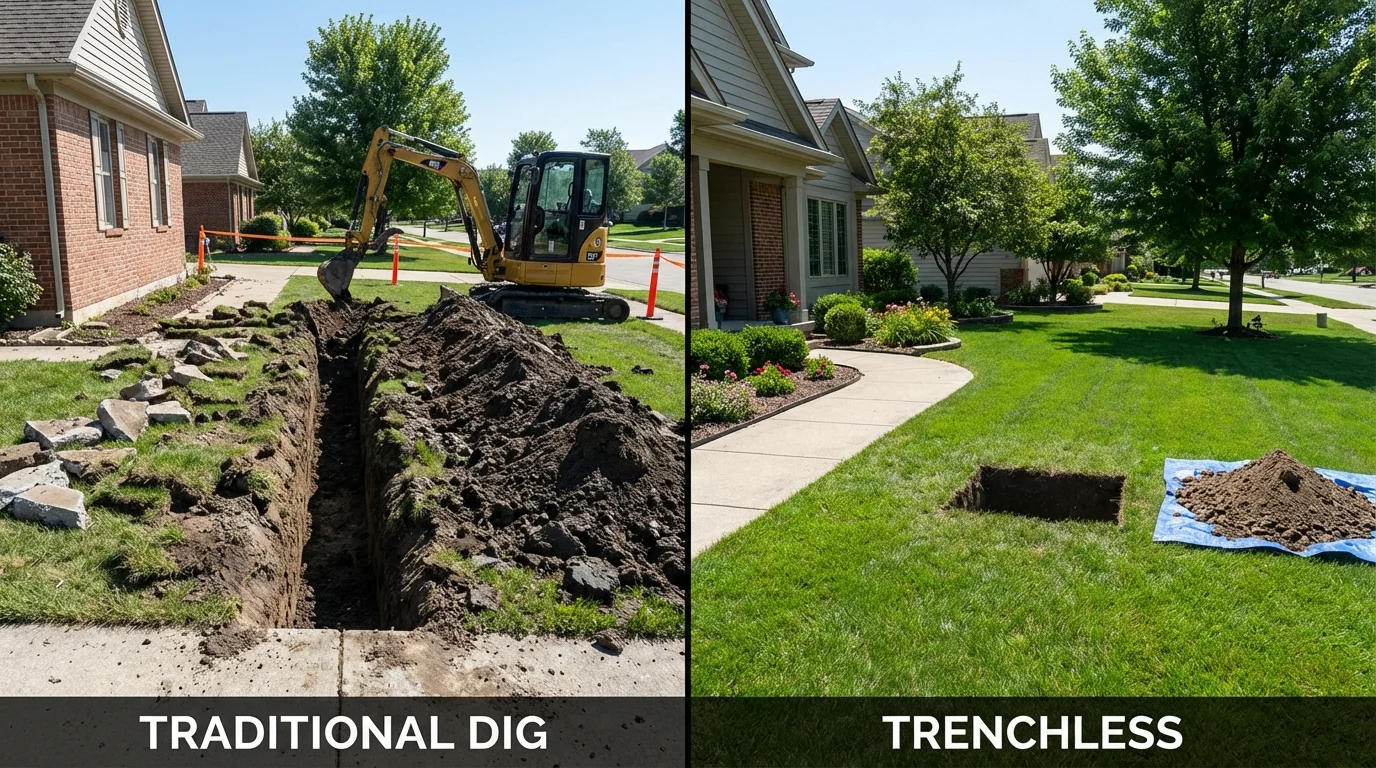 Trenchless sewer repair with minimal yard damage versus traditional excavation in Mount Horeb, WI